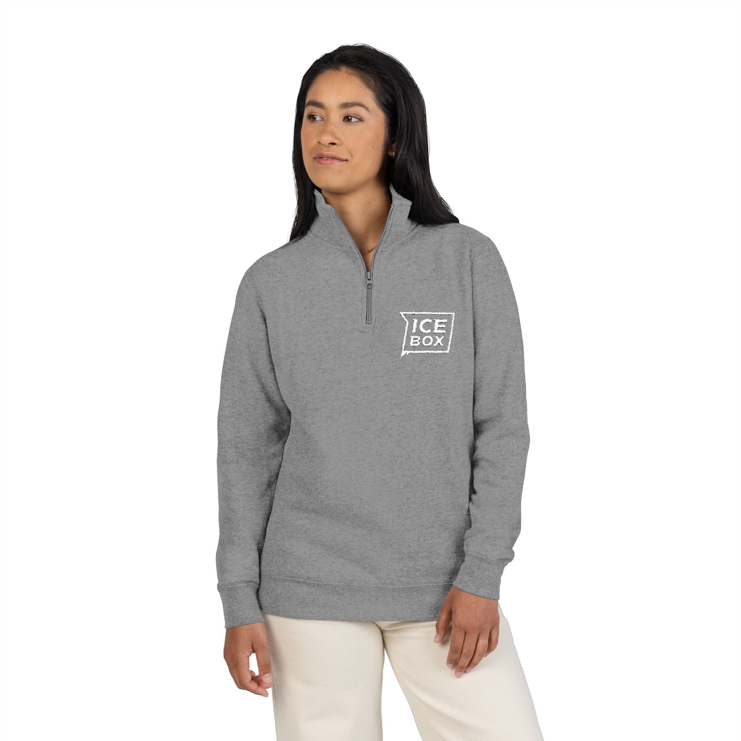 Embroidered "Ice Box" Quarter-Zip Fleece Pullover