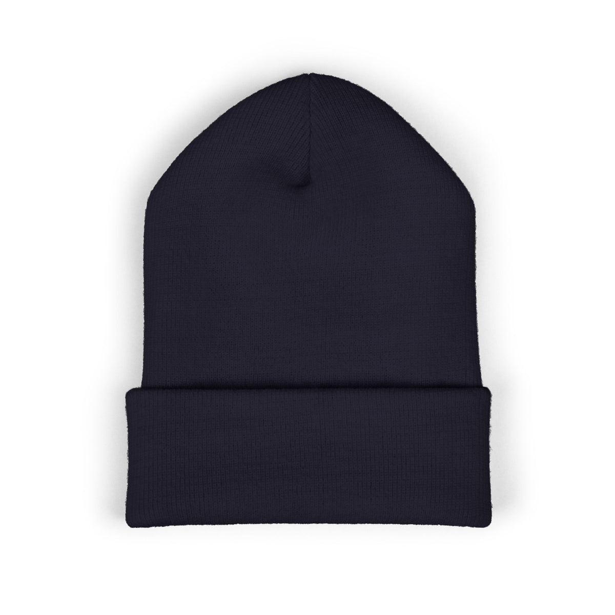 Embroidered Classic Cuffed Beanie — Minimal White Knit Winter Hat