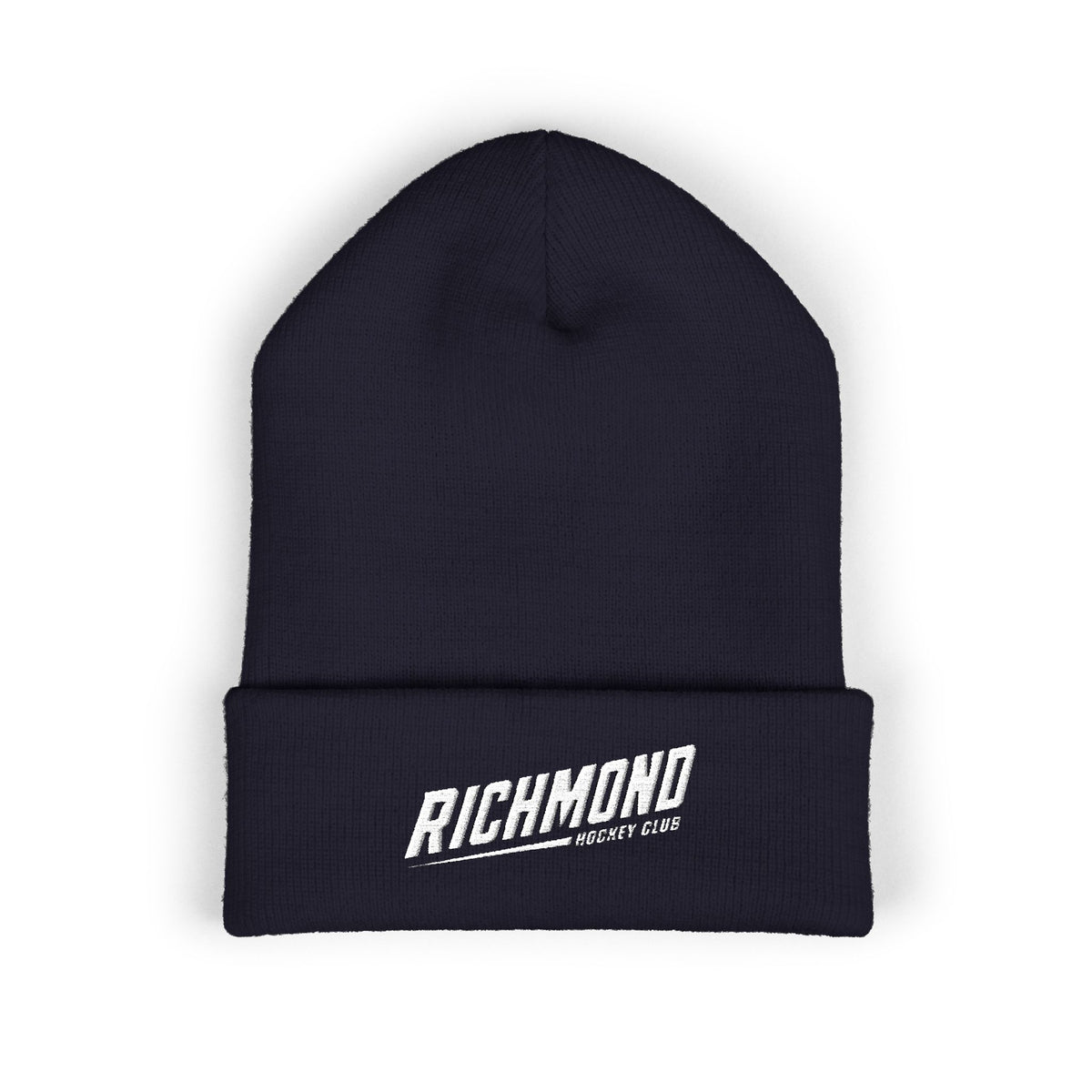 Embroidered Classic Cuffed Beanie — Minimal White Knit Winter Hat