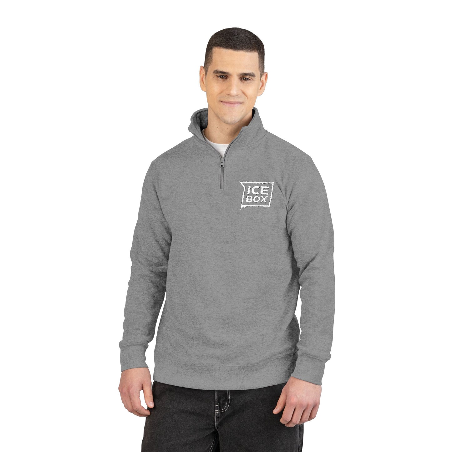 Embroidered "Ice Box" Quarter-Zip Fleece Pullover